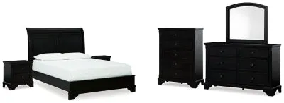 Chylanta Queen Sleigh Bed with Mirrored Dresser, Chest and 2 Nightstands