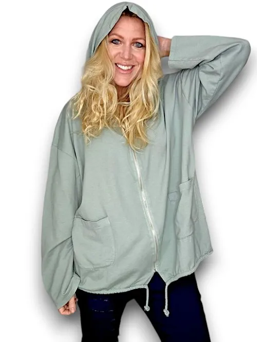 COTTON ZIP HOODIE LIGHT SAGE