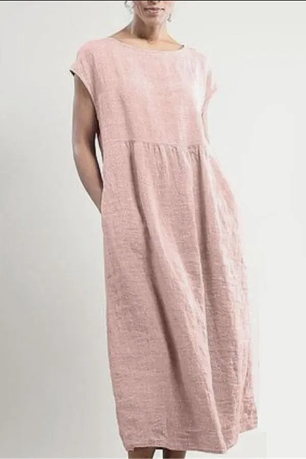 Dunnmall Casual Solid Crew Neck Midi Dress
