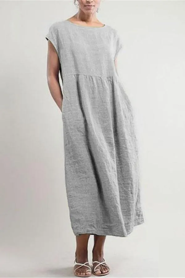 Dunnmall Casual Solid Crew Neck Midi Dress