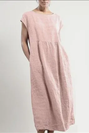 Dunnmall Casual Solid Crew Neck Midi Dress