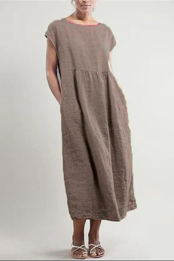 Dunnmall Casual Solid Crew Neck Midi Dress
