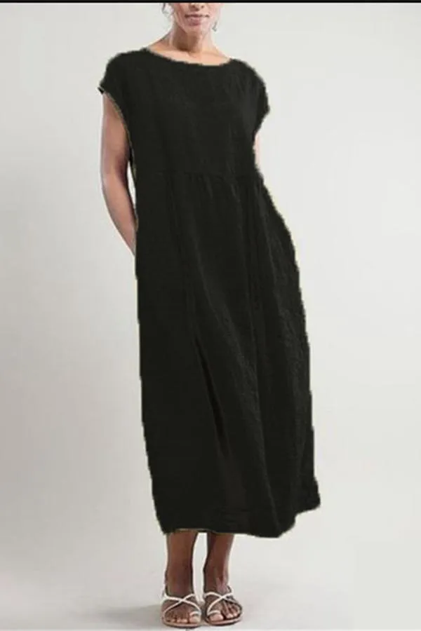 Dunnmall Casual Solid Crew Neck Midi Dress