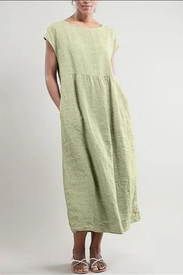 Dunnmall Casual Solid Crew Neck Midi Dress