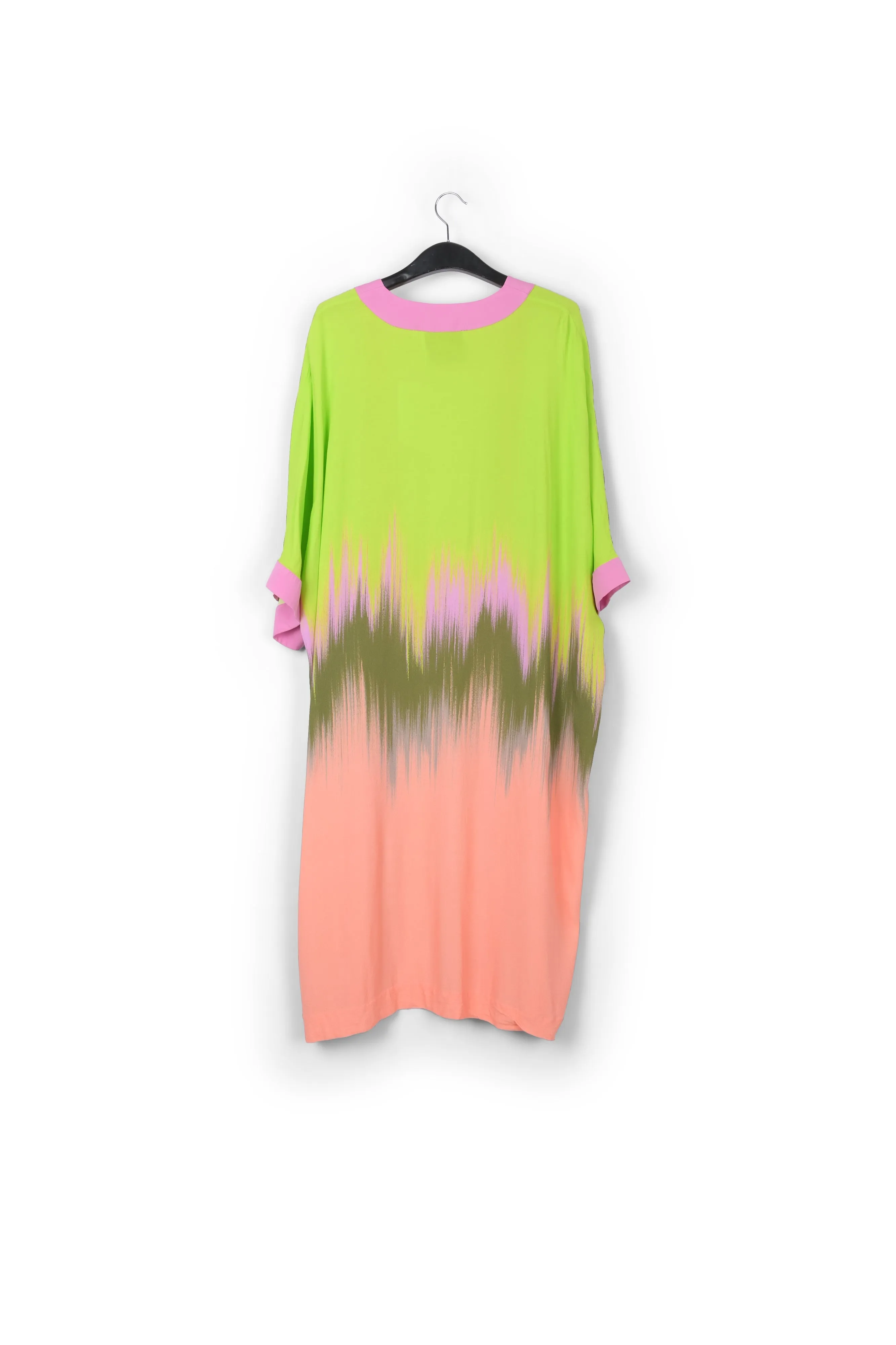 Lime green, peach and khaki kimono with dip-dyed effect