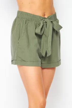 Linen Shorts With Waist Tie Accent