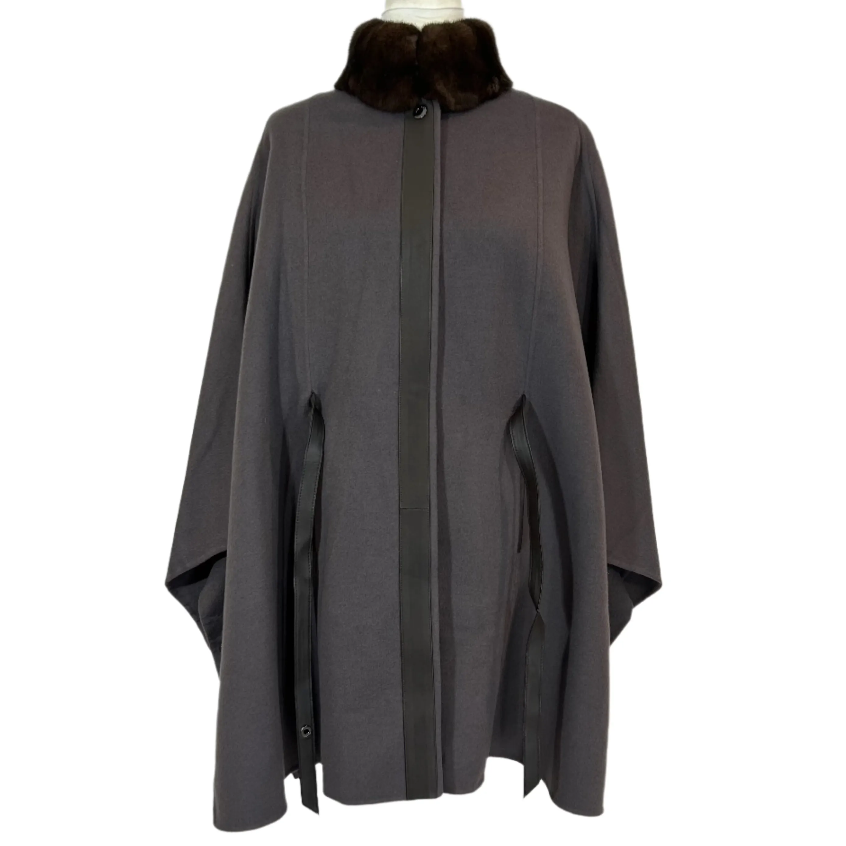 Loro Piana £4225 Cocoa Cashmere Fur Trim Salzberg Cape Jacket OS