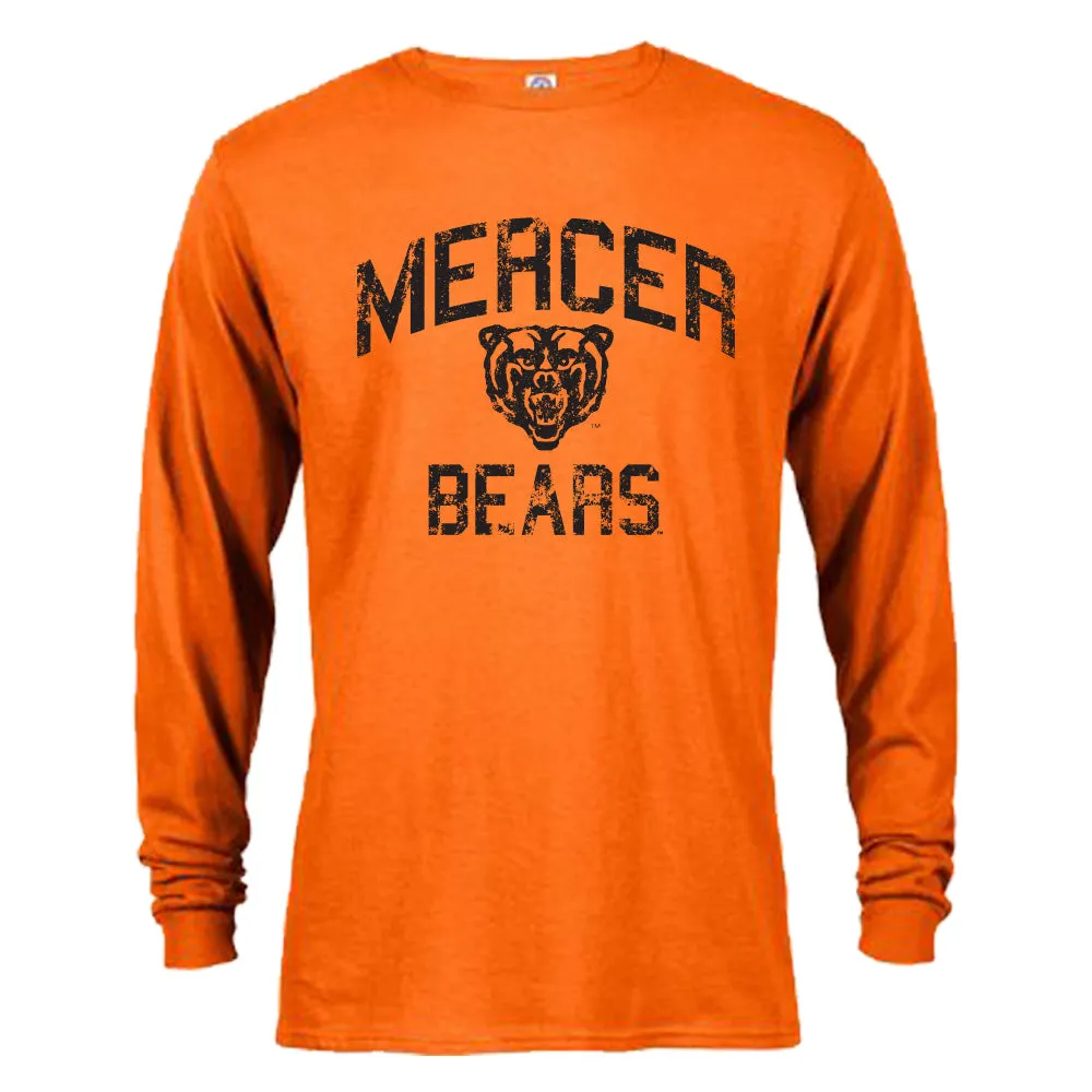 Mercer University Bears MU Distressed Retro Graphic Design Long Sleeve T-Shirt