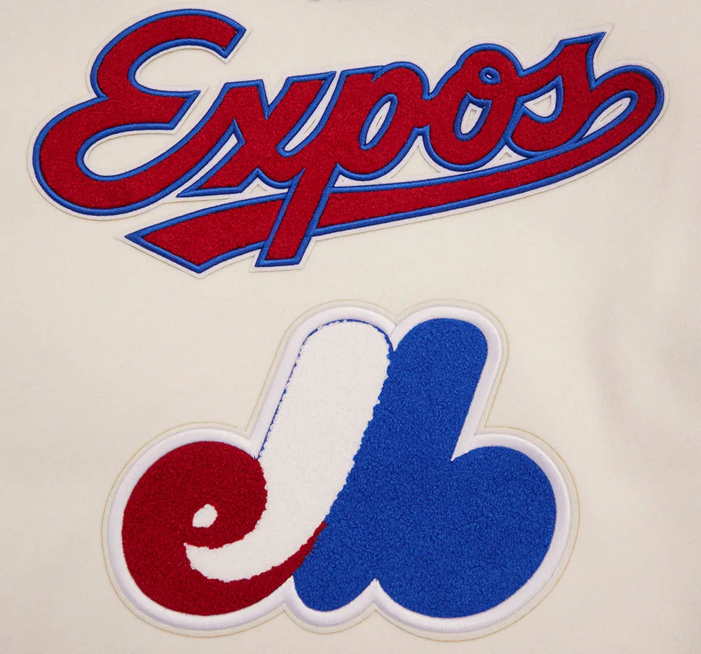 MLB MONTREAL EXPOS RETRO CLASSIC WOMEN'S RIB WOOL VARSITY JACKET (EGGSHELL/ RED)