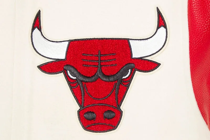 NBA CHICAGO BULLS RETRO CLASSIC MEN'S RIB WOOL VARSITY JACKET (EGGSHELL/RED)