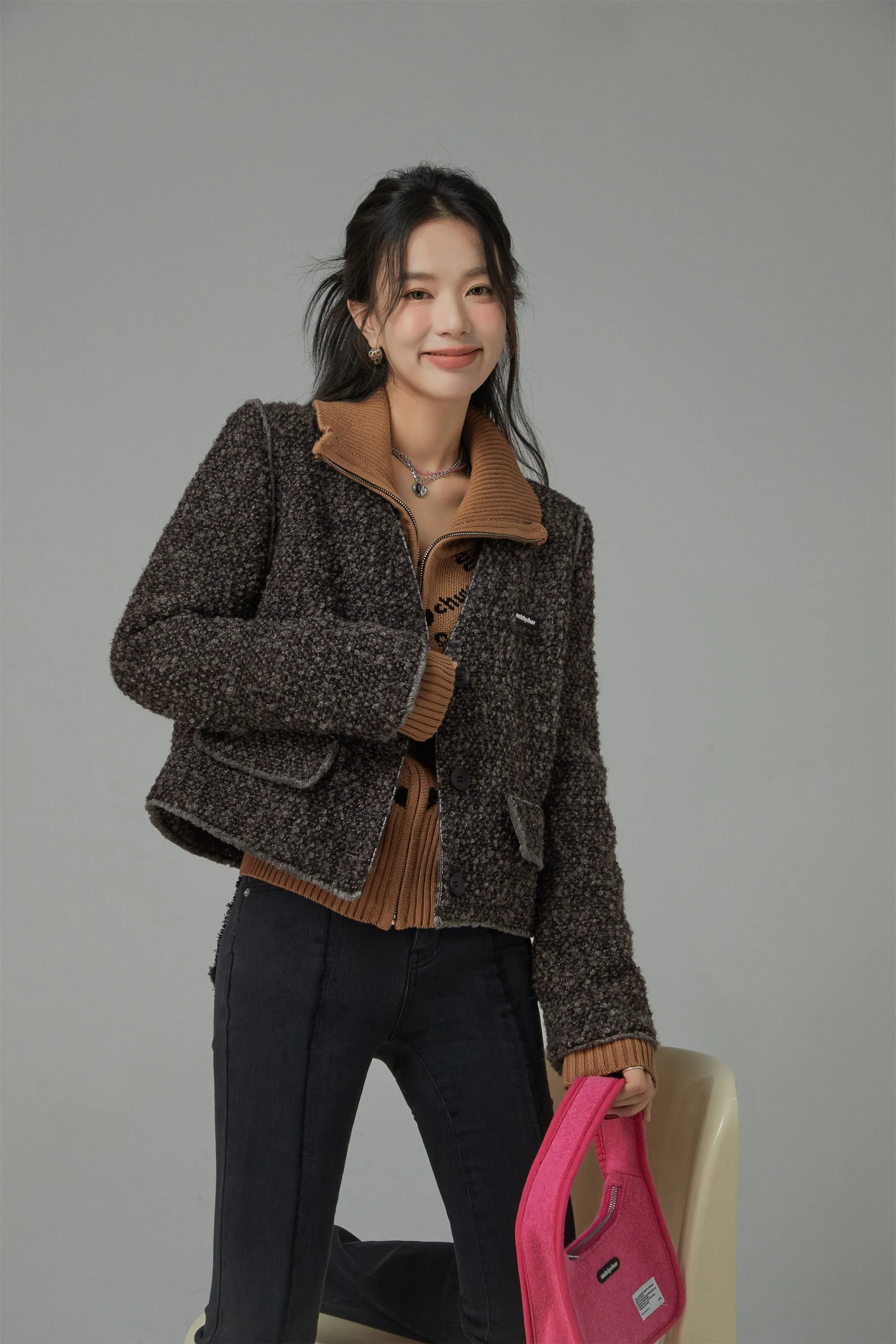 On The Moon Collarless Tweed Jacket
