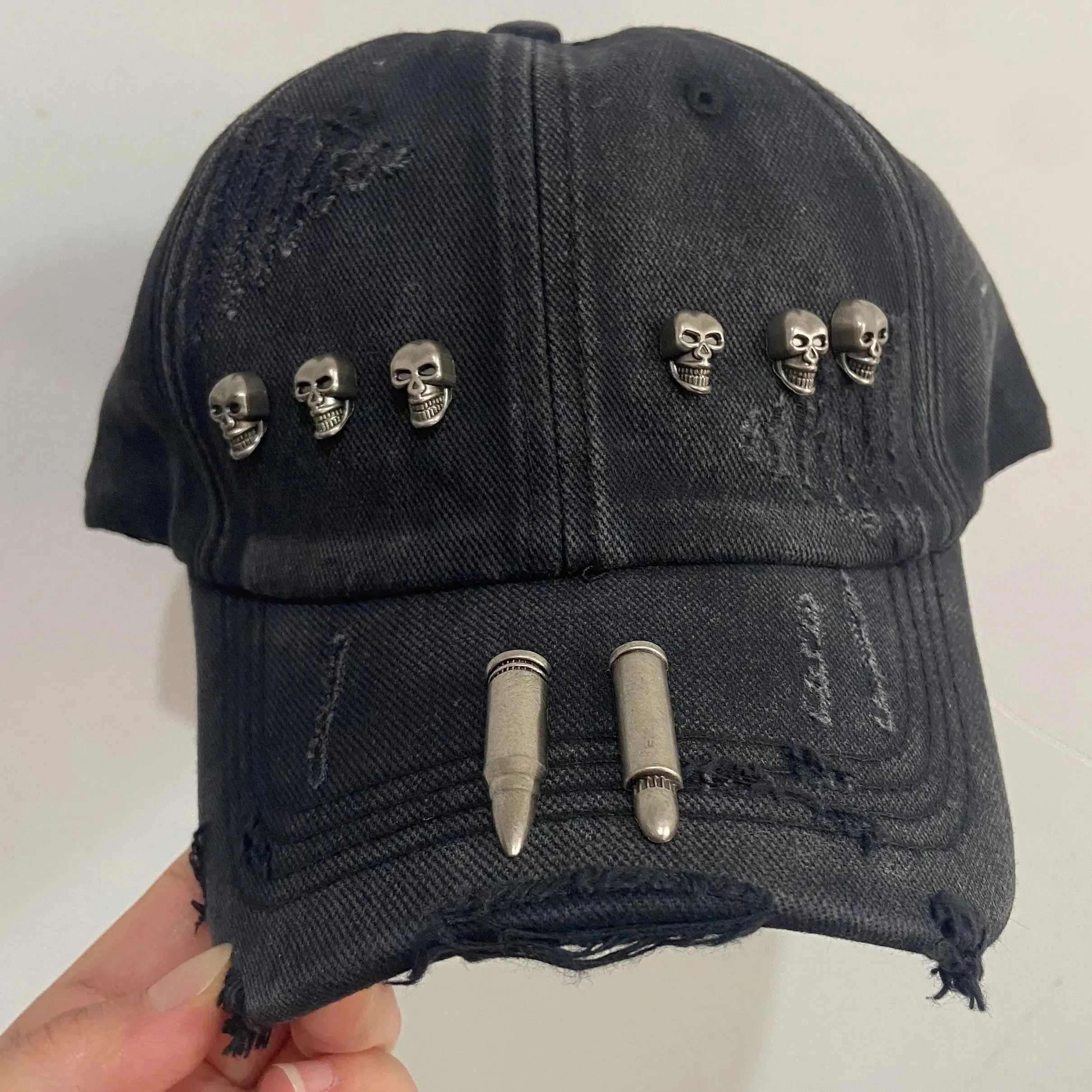 Punk Washed Distressed Metal Bullet Cap