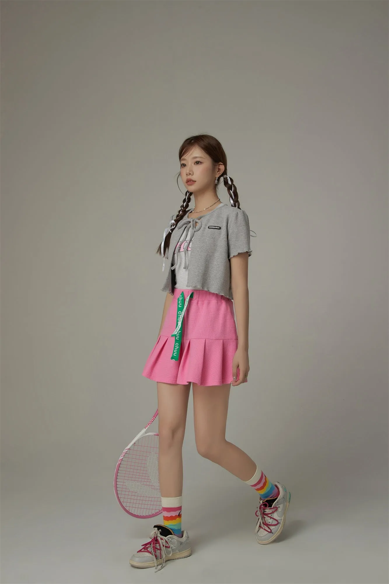 Ribbon Lettuce Hem Crop Cardigan