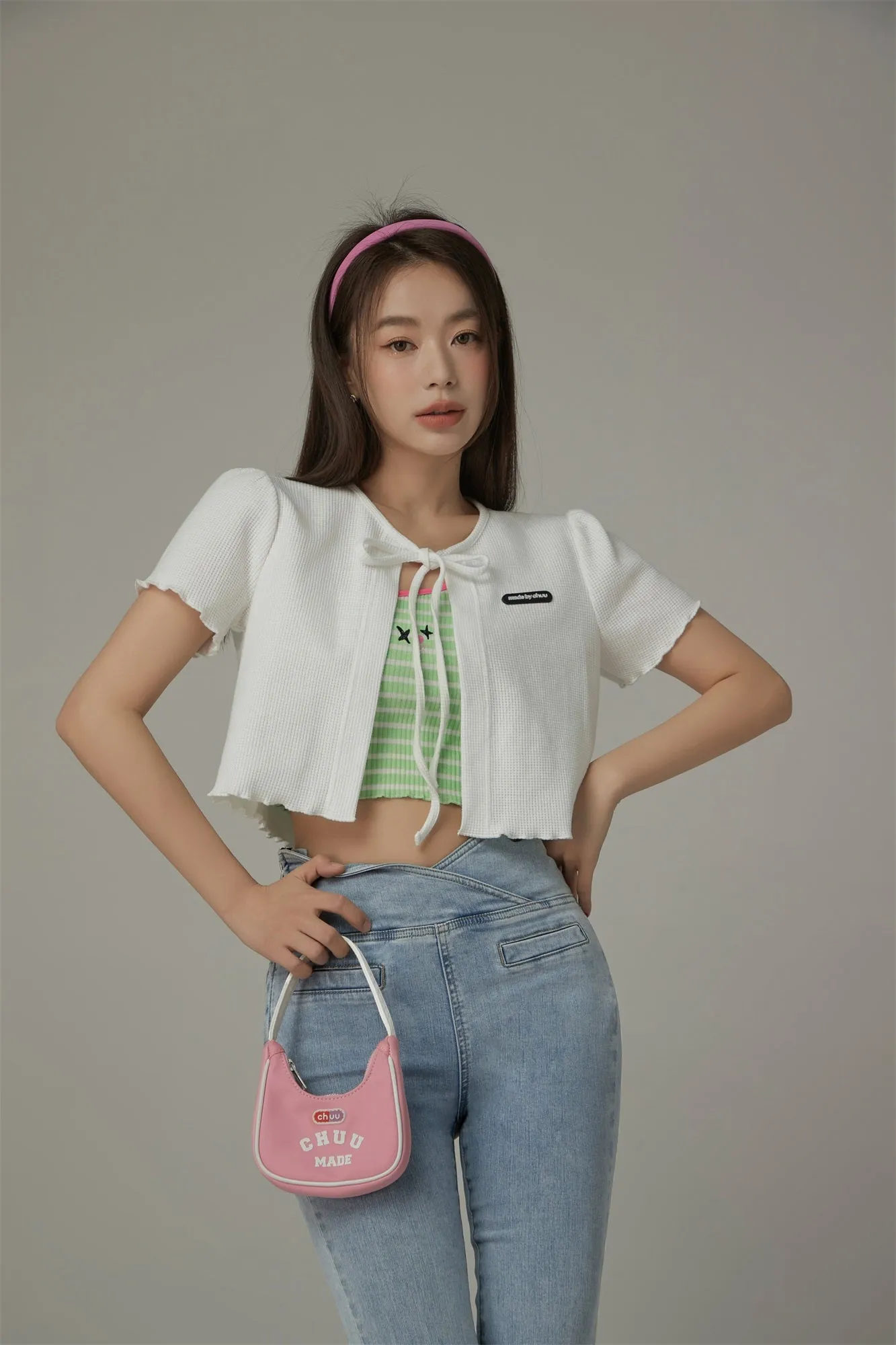 Ribbon Lettuce Hem Crop Cardigan