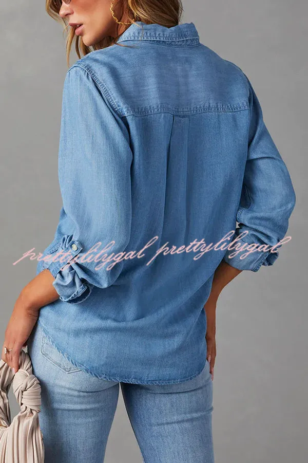 Solid Color Casual Lapel Single Breasted Pocket Long Sleeve Shirt