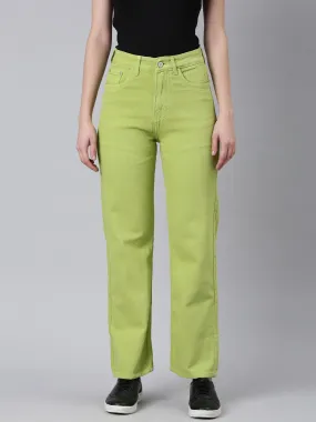 Women Lime Green Solid Straight Fit Denim Jeans